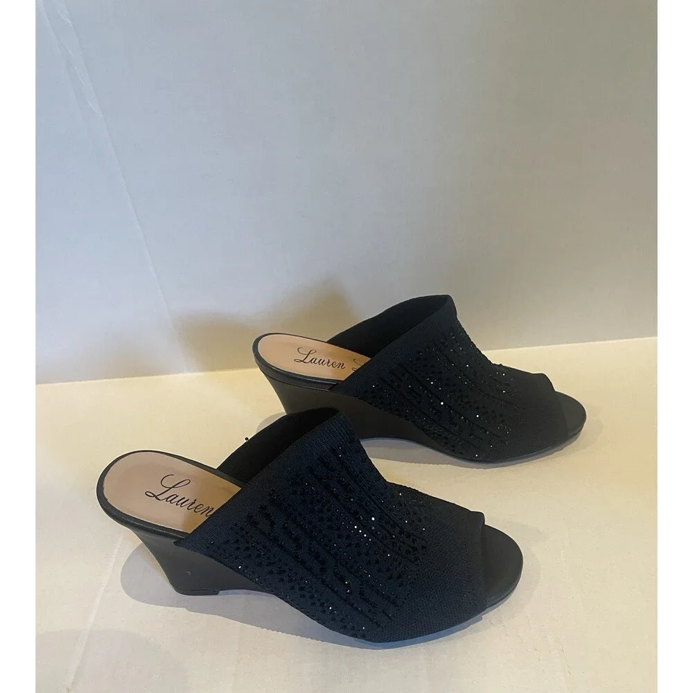 Lauren Lorraine Martha Black Heels 6.5 NEW Sparkly Prom‎ Wedding Party Shoe